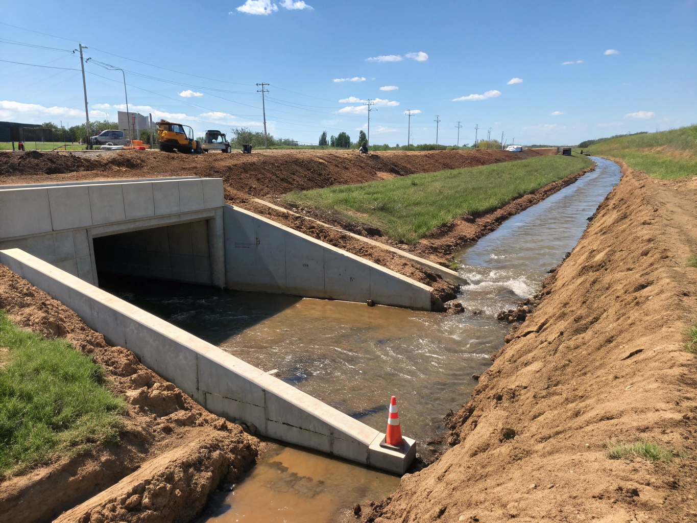 Contractor installing a new culvert pipe for driveway drainage